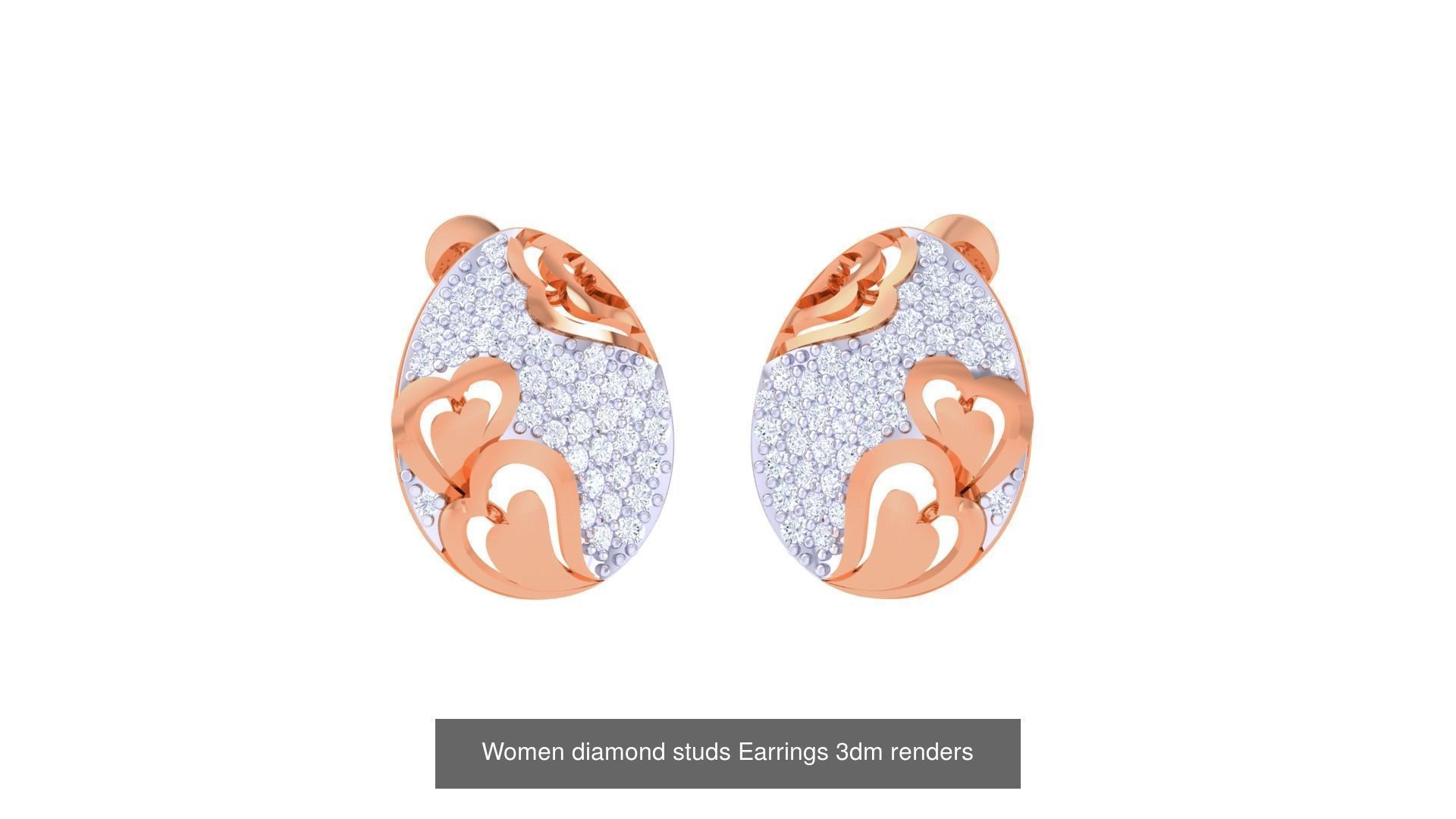46 Women diamond studs Earrings 3dm renders  3D Model Collection_6
