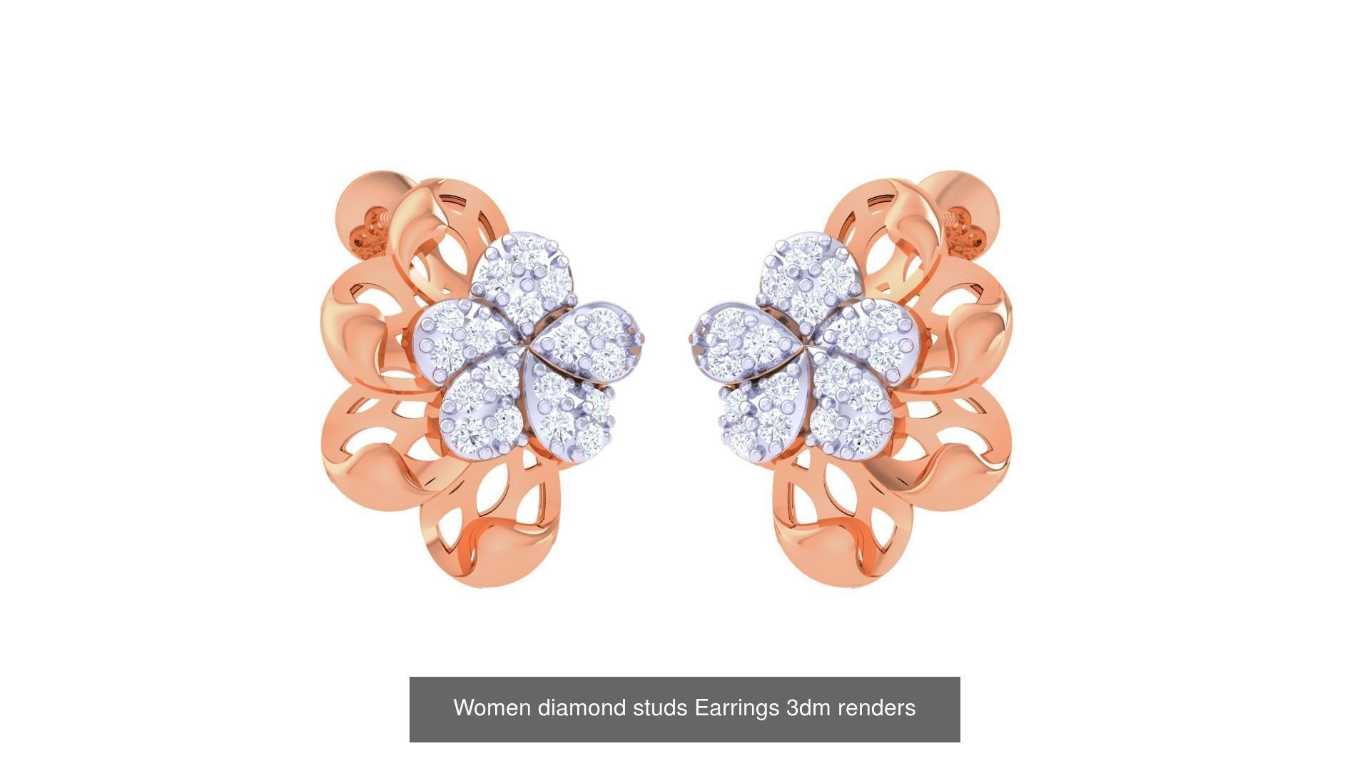 46 Women diamond studs Earrings 3dm renders  3D Model Collection_18