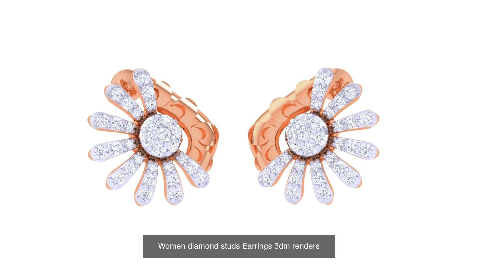 46 Women diamond studs Earrings 3dm renders  3D Model Collection_43