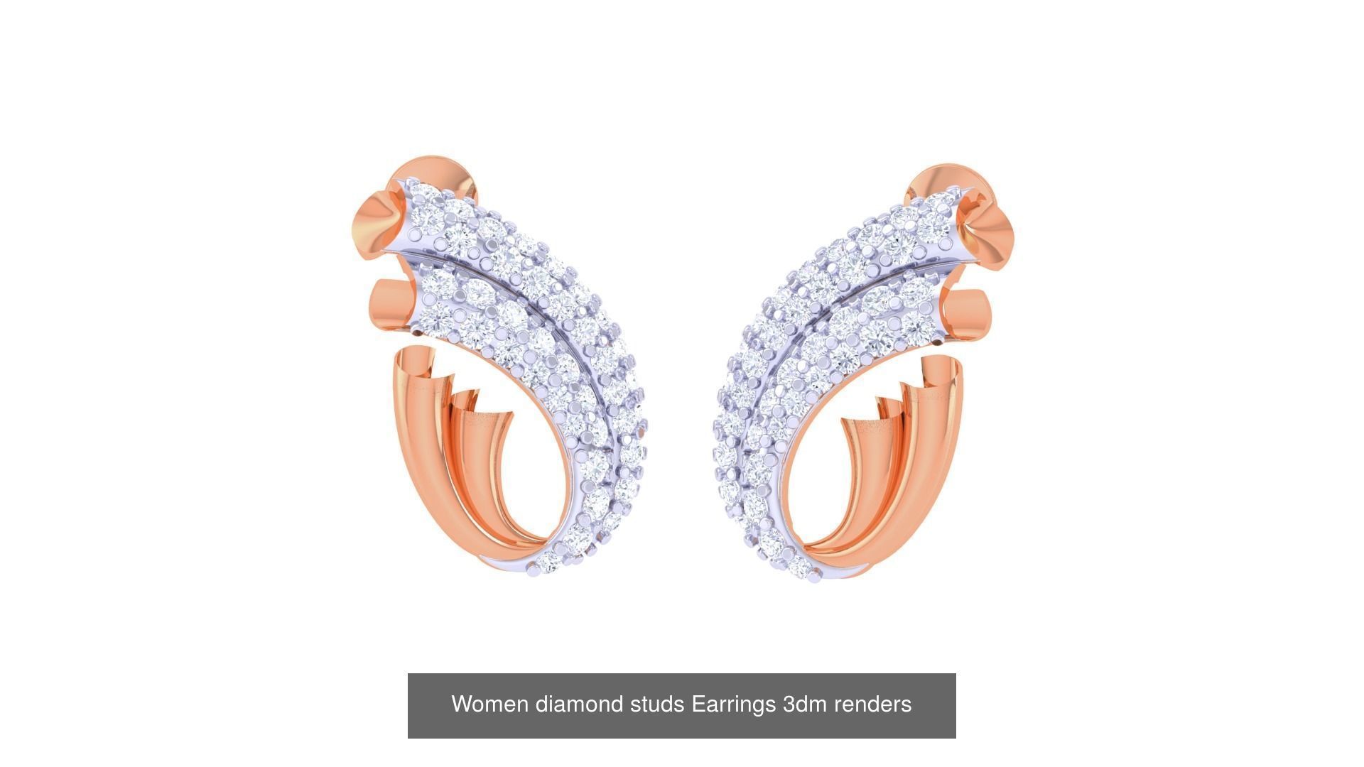 46 Women diamond studs Earrings 3dm renders  3D Model Collection_12