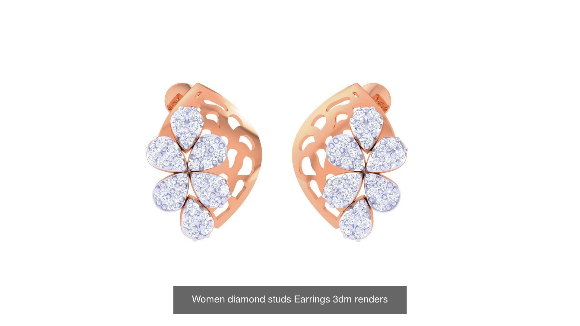 46 Women diamond studs Earrings 3dm renders  3D Model Collection_33