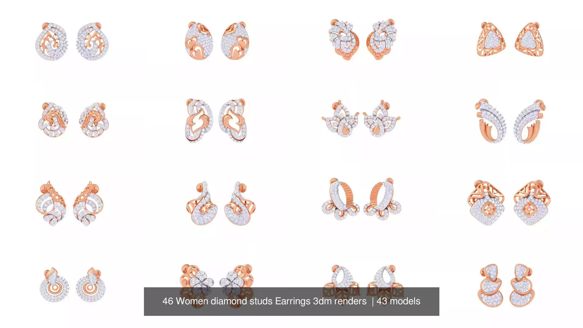 46 Women diamond studs Earrings 3dm renders 3D Model Pack