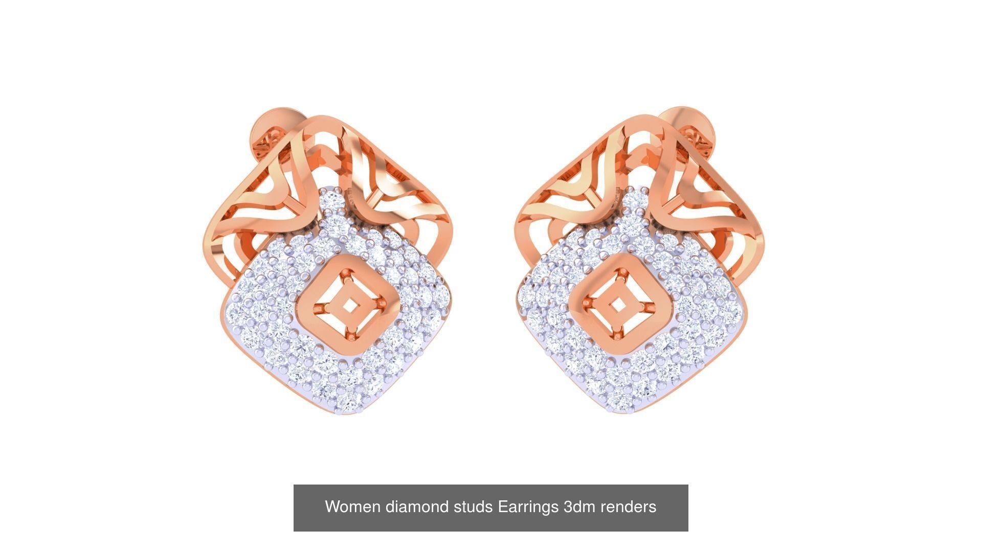 46 Women diamond studs Earrings 3dm renders  3D Model Collection_16