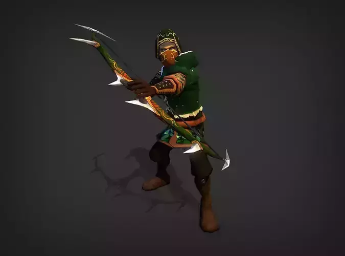 Assassin Model character with bow and arrow Low-poly 3D model
