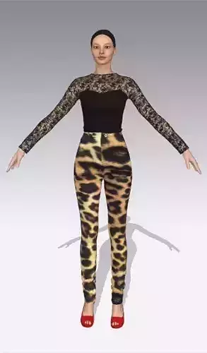 Pant animal print and blouse lace  Low-poly 3D model