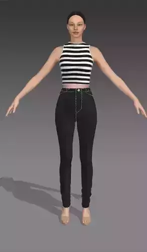 black white lines blouse and denim pant 