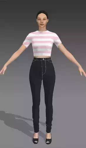 pink white lines blouse and denim pant 