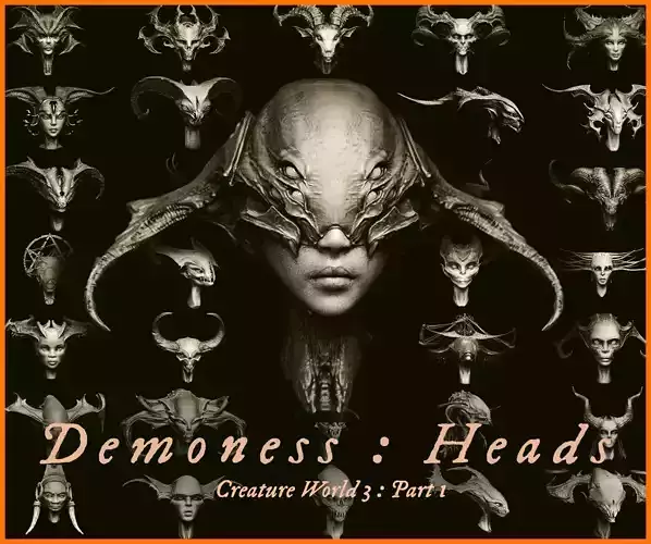 50 DEMONESS HEADS 3D model
