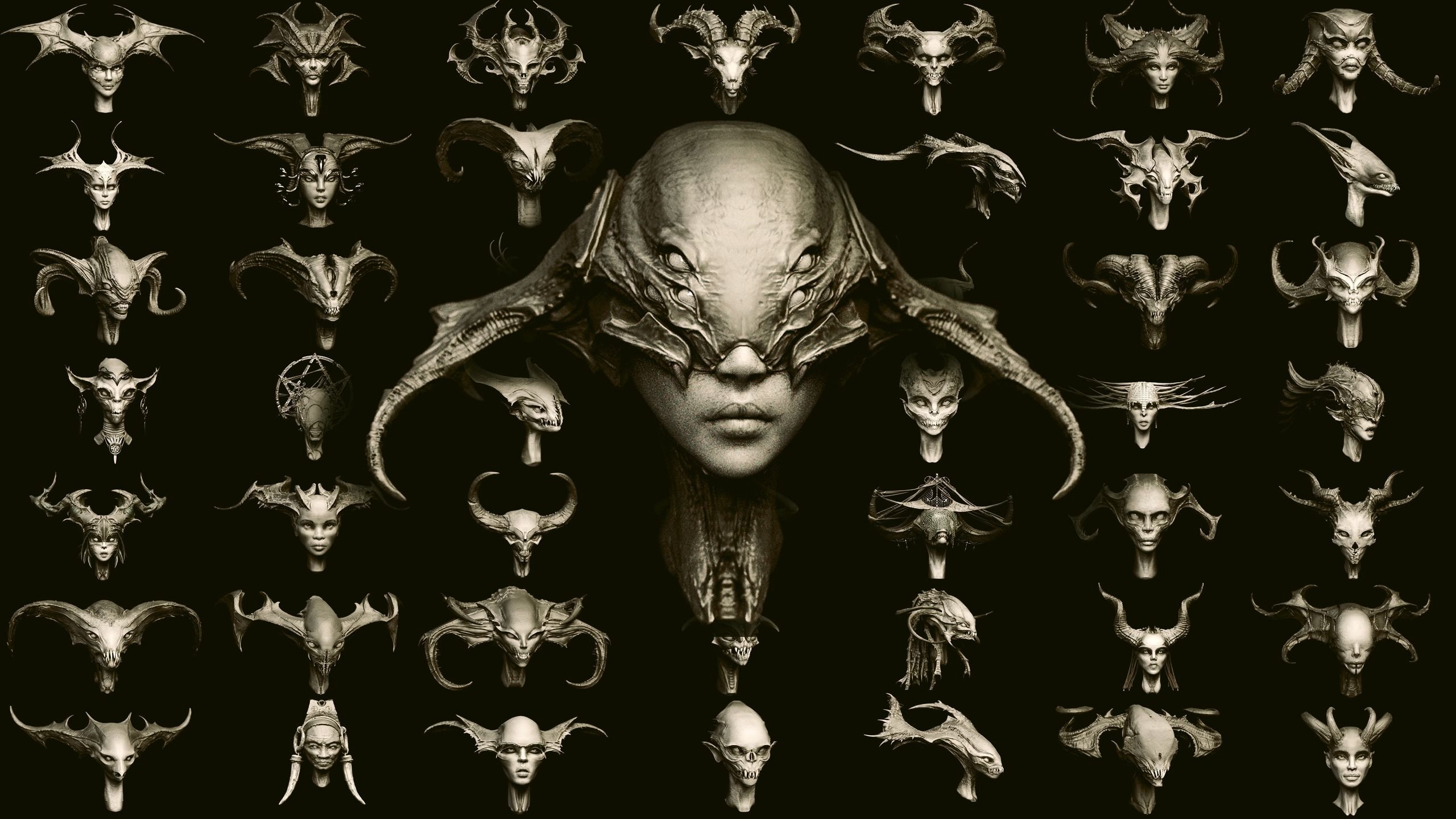 50 DEMONESS HEADS 3D model_2