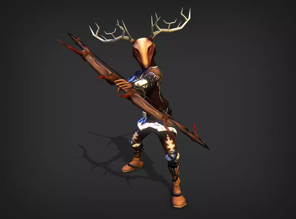 Hunter Model deer with antlers Low-poly 3D model_0