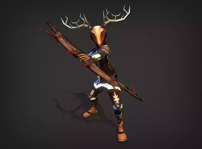 Hunter Model deer with antlers Low-poly 3D model