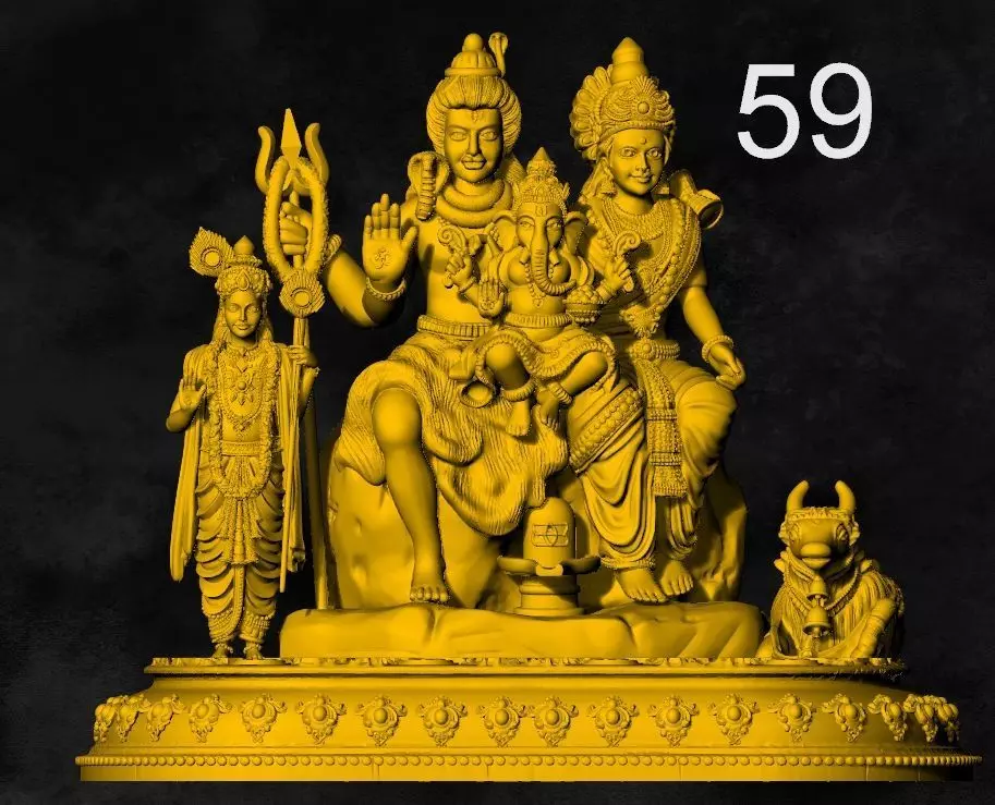 sivaparvathi kumara swami ganesh pariwarr family gold silver 3D print model_0