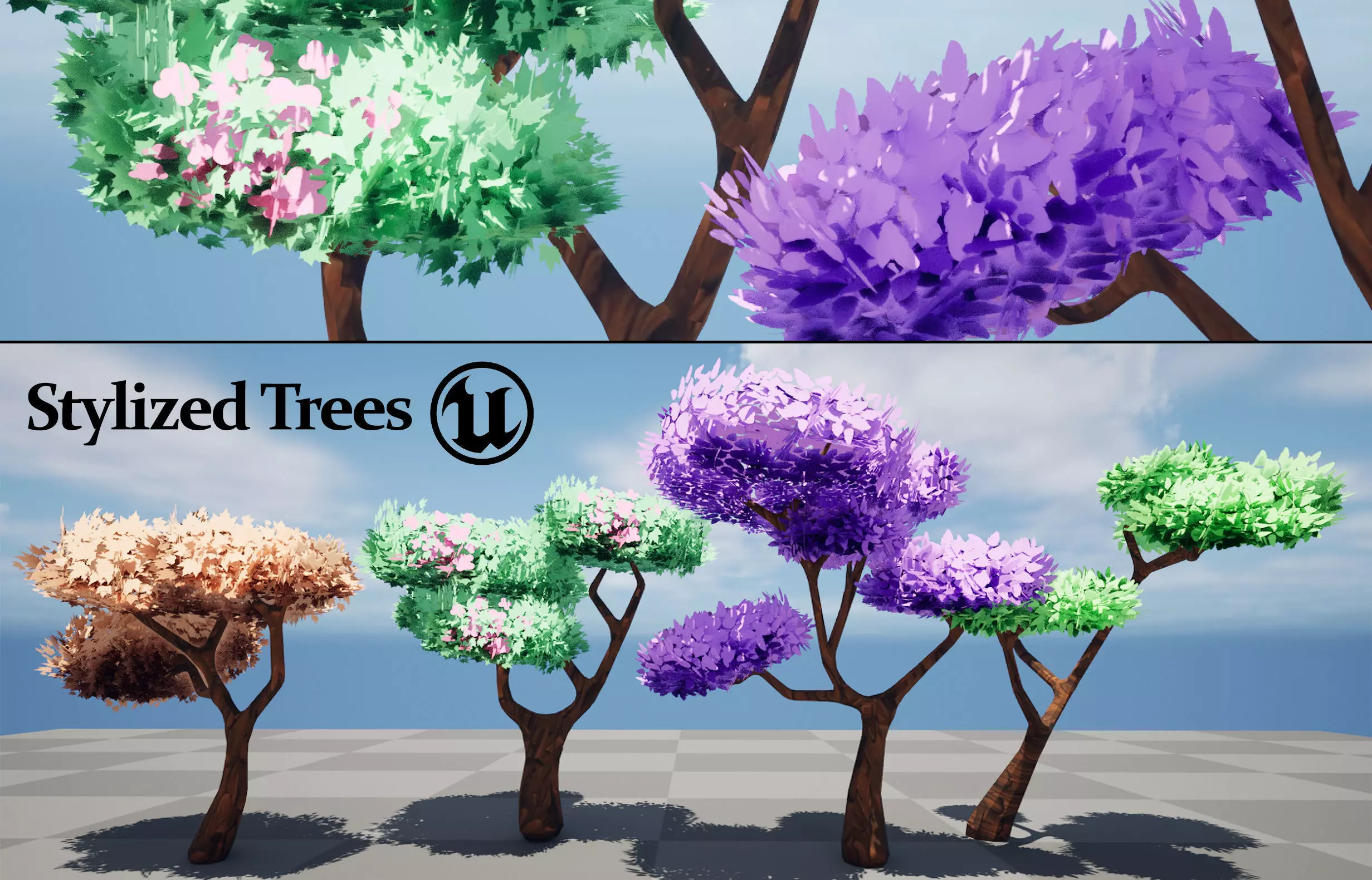 Stylized trees 3d model Low-poly 3D model_0
