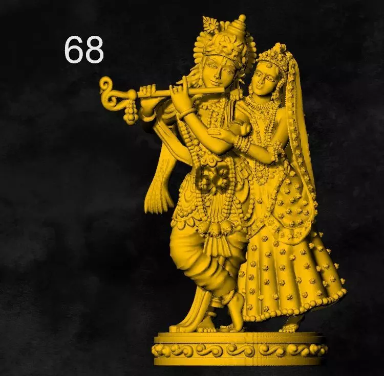 radha krishna idol locket pendent gold silver 3D print model_0