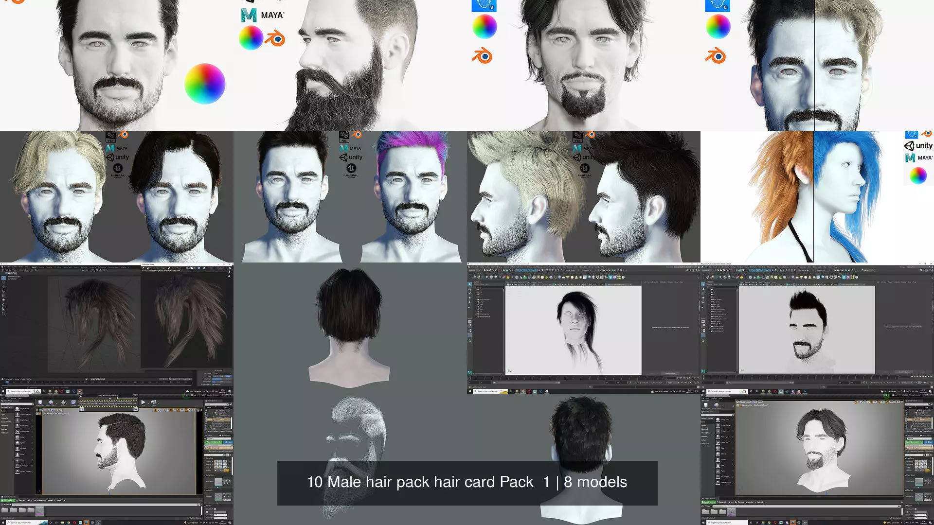 10 Male hair pack hair card Pack  1 3D Model Collection_0