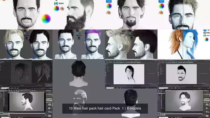 10 Male hair pack hair card Pack  1 3D Model Collection