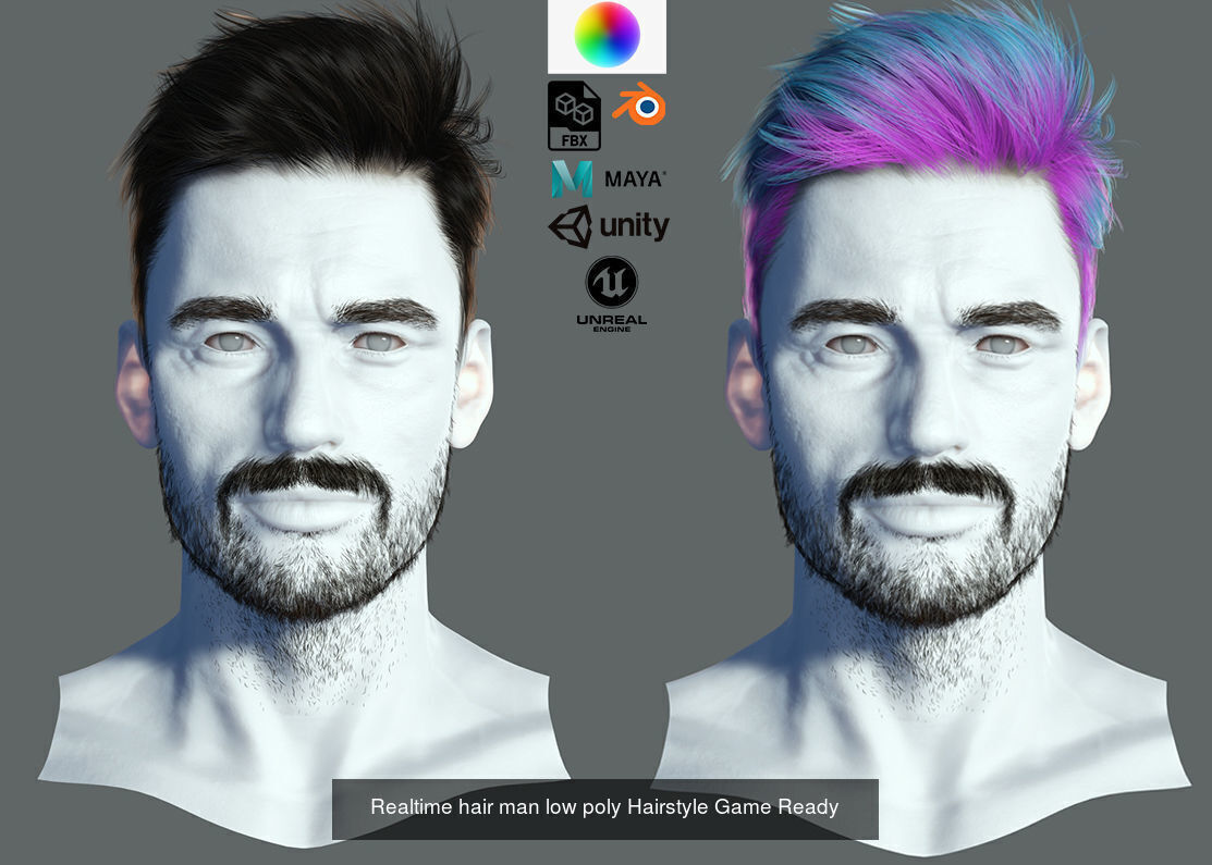 10 Male hair pack hair card Pack  1 3D Model Collection_12