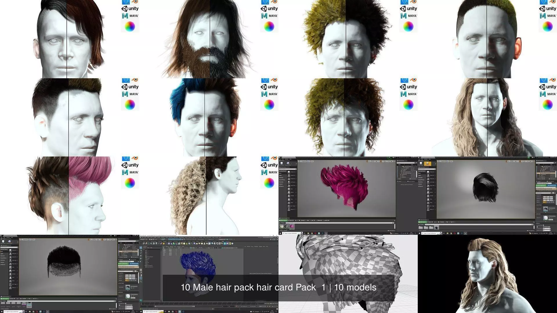 10 Male hair pack hair card Pack  2 3D Model Collection_0