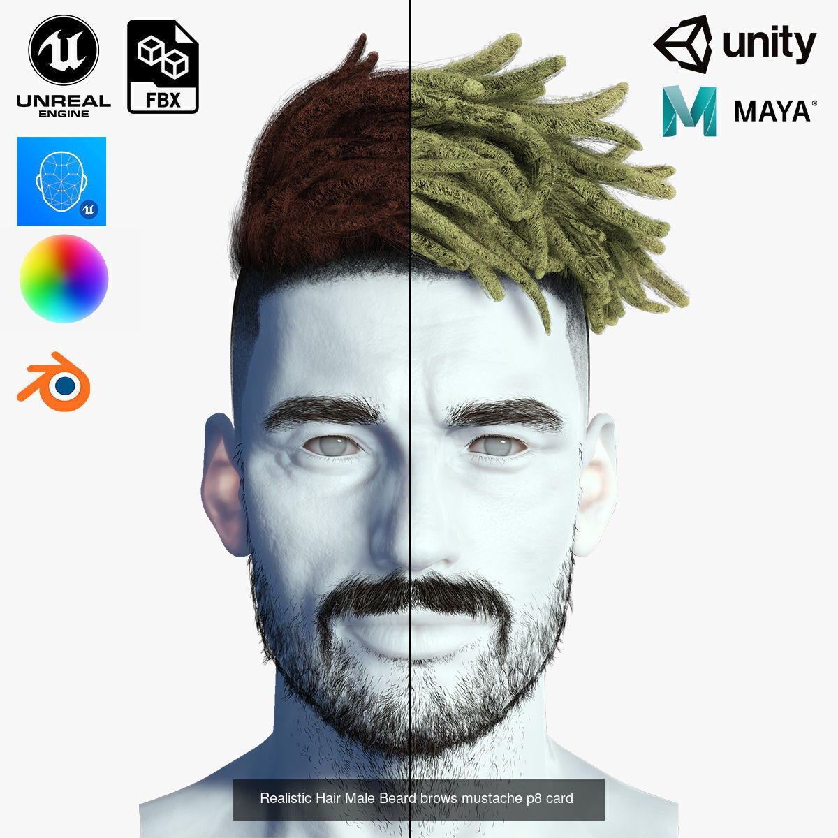  mega pack Male hair card 3D Model Collection_19