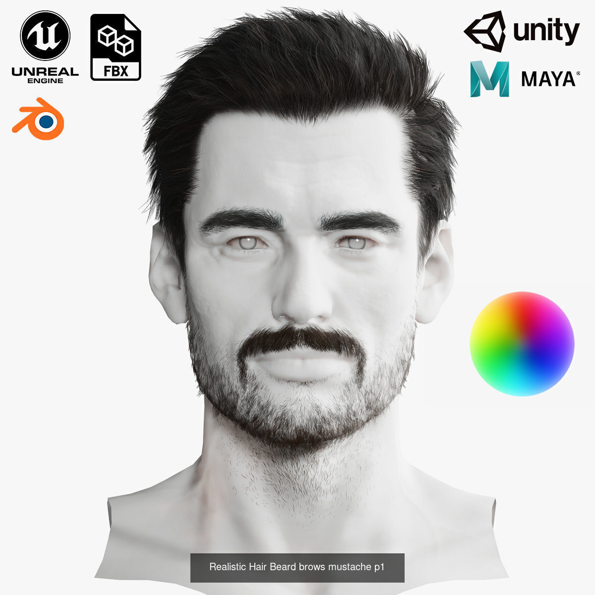  mega pack Male hair card 3D Model Collection_12