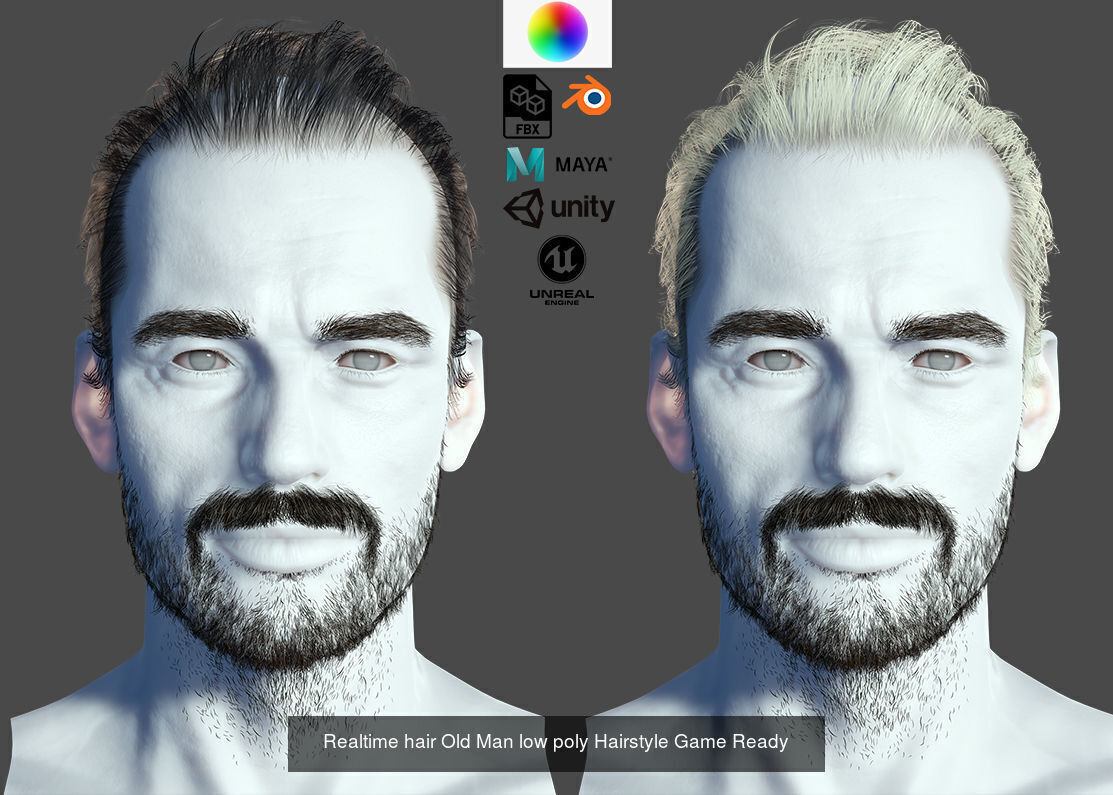  mega pack Male hair card 3D Model Collection_24