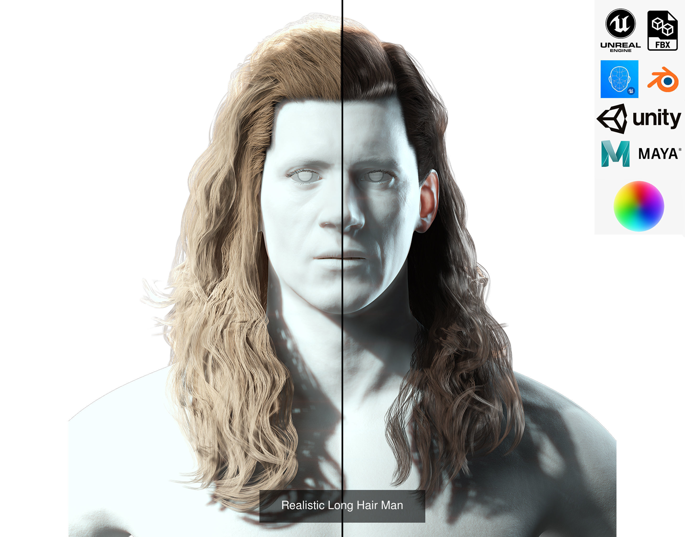  mega pack Male hair card 3D Model Collection_35