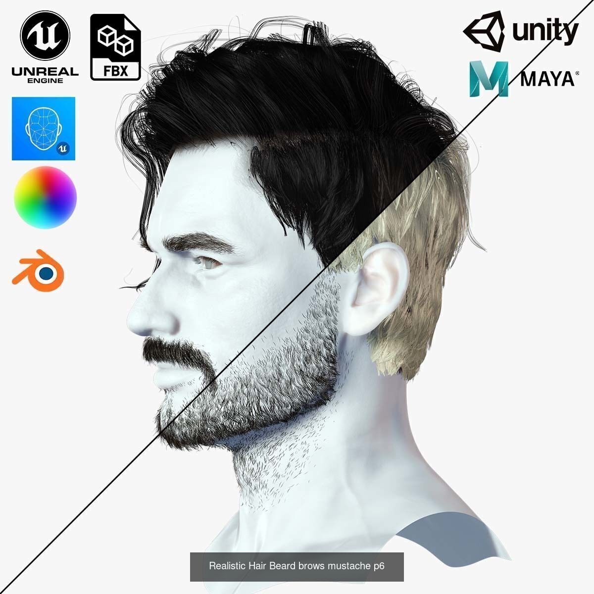  mega pack Male hair card 3D Model Collection_18