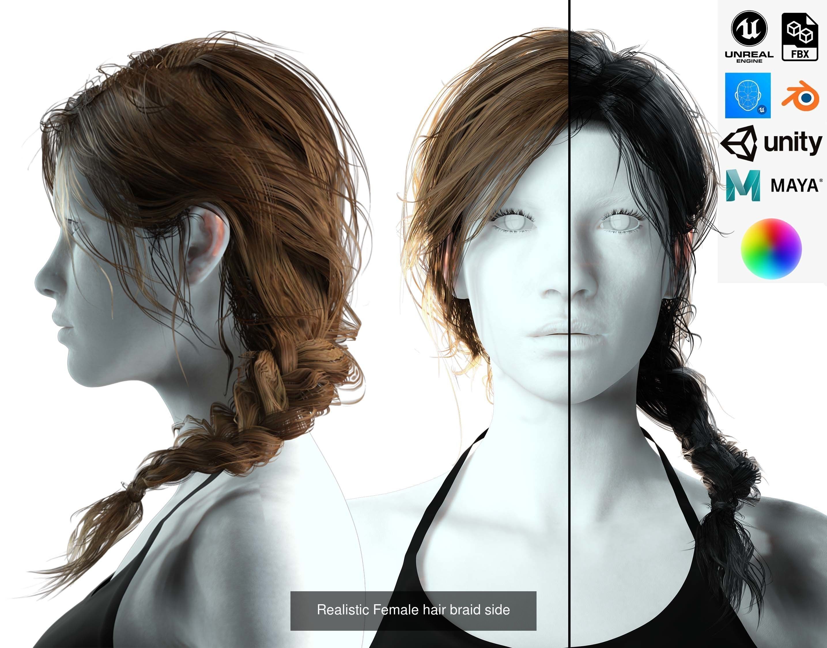 10 female hair pack hair card Pack 1 3D Model Collection_6