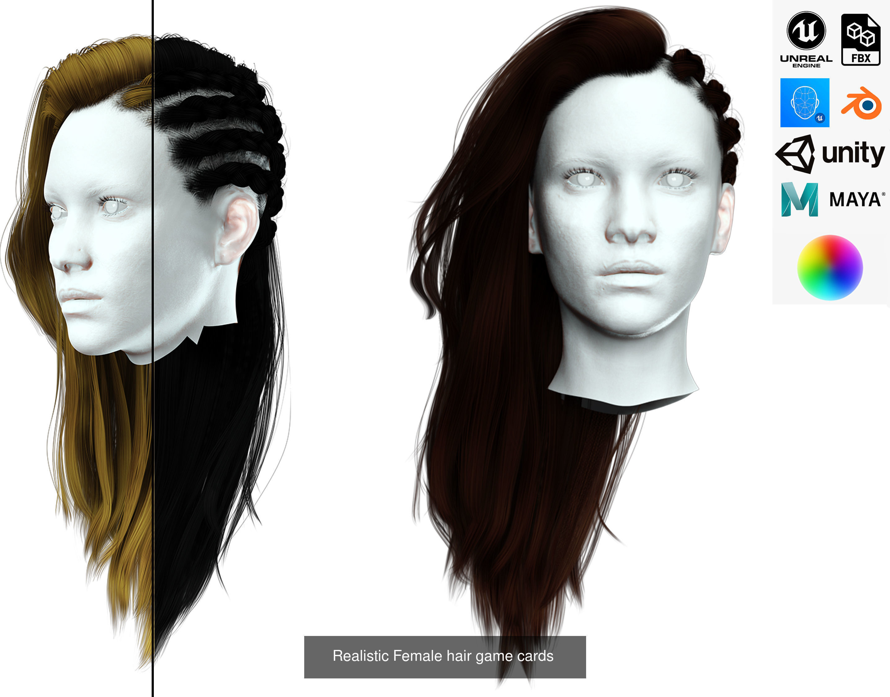 10 female hair pack hair card Pack 1 3D Model Collection_2