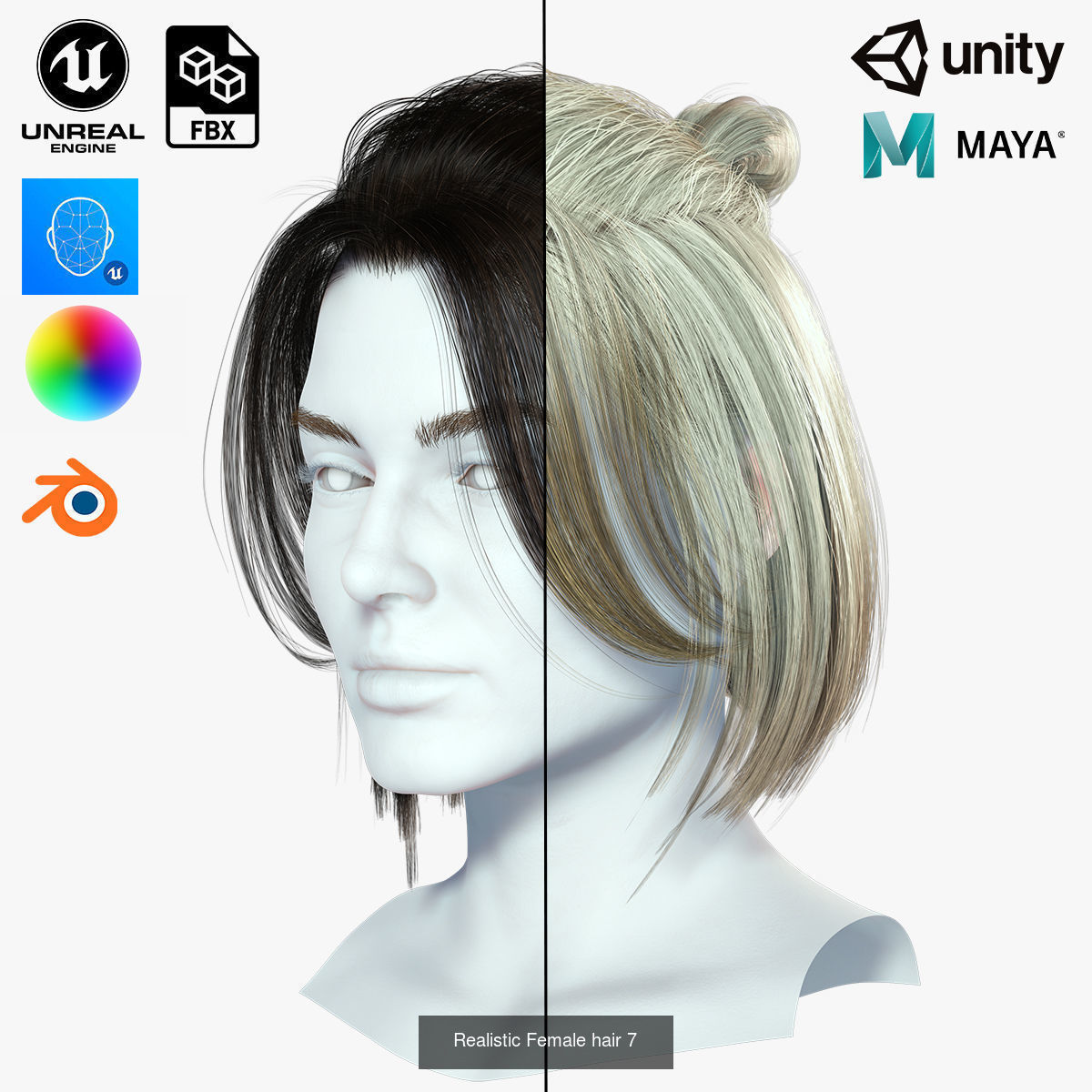 10 female hair pack hair card Pack 3 3D Model Collection_9