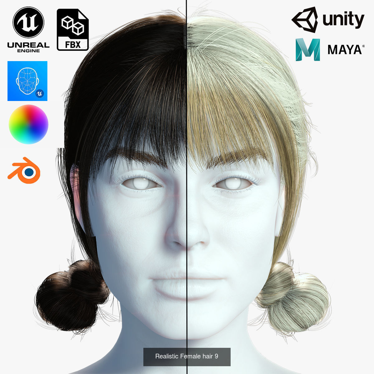 10 female hair pack hair card Pack 3 3D Model Collection_10