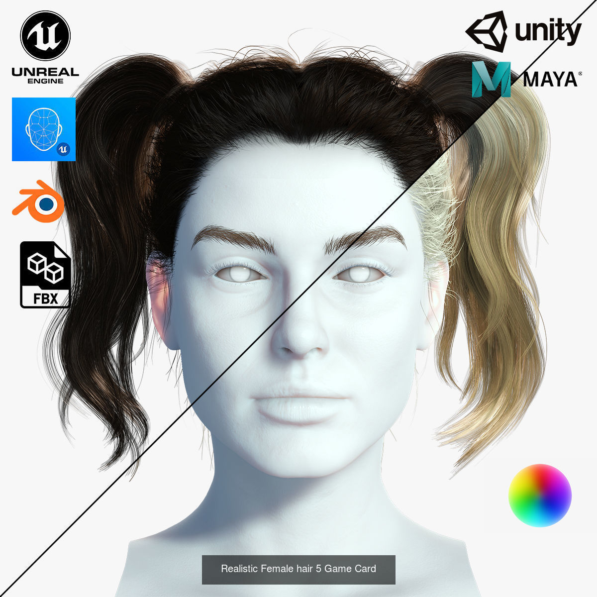 10 female hair pack hair card Pack 3 3D Model Collection_7