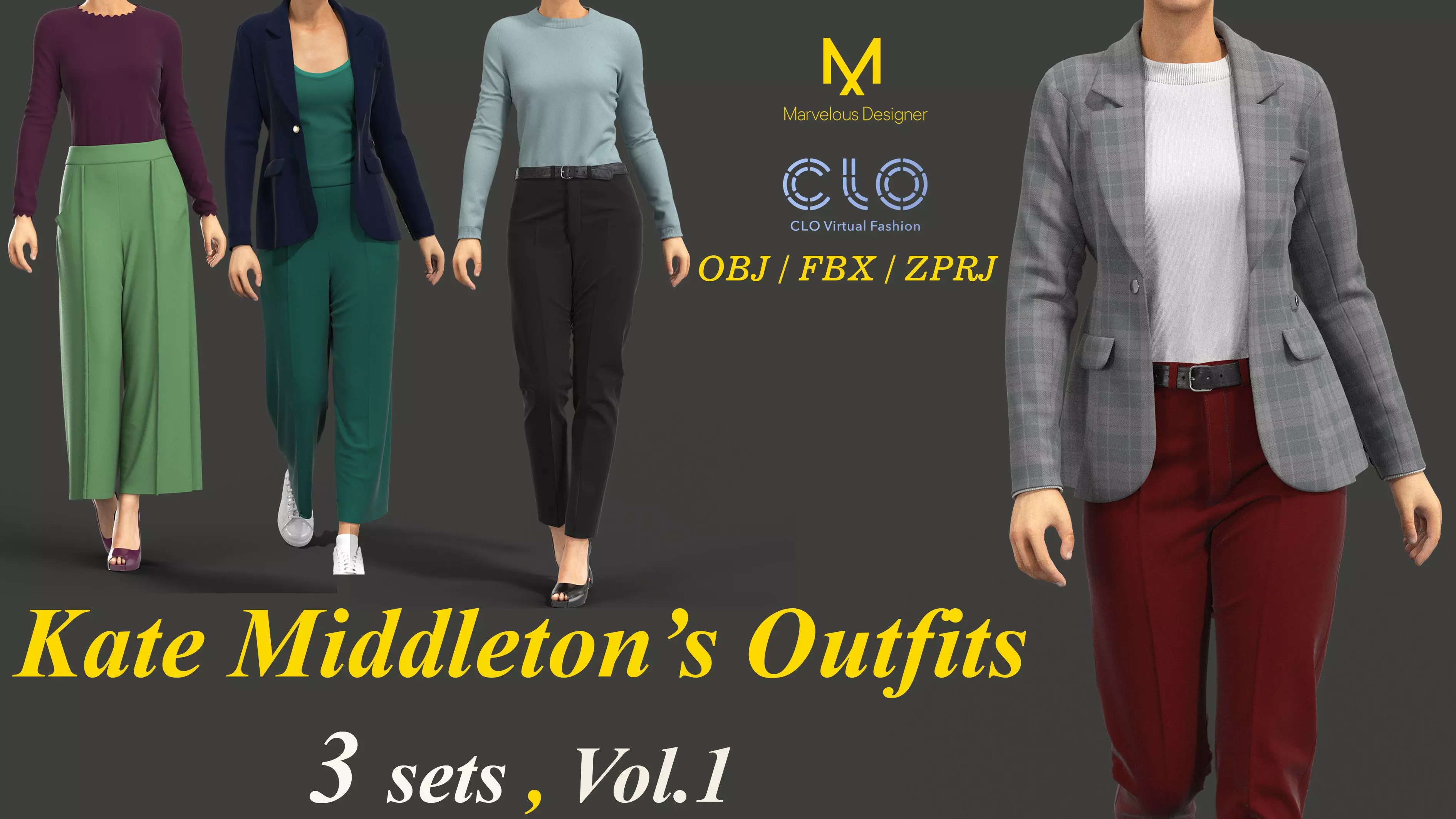 3 sets of Kate Middleton Outfits   3D model_0