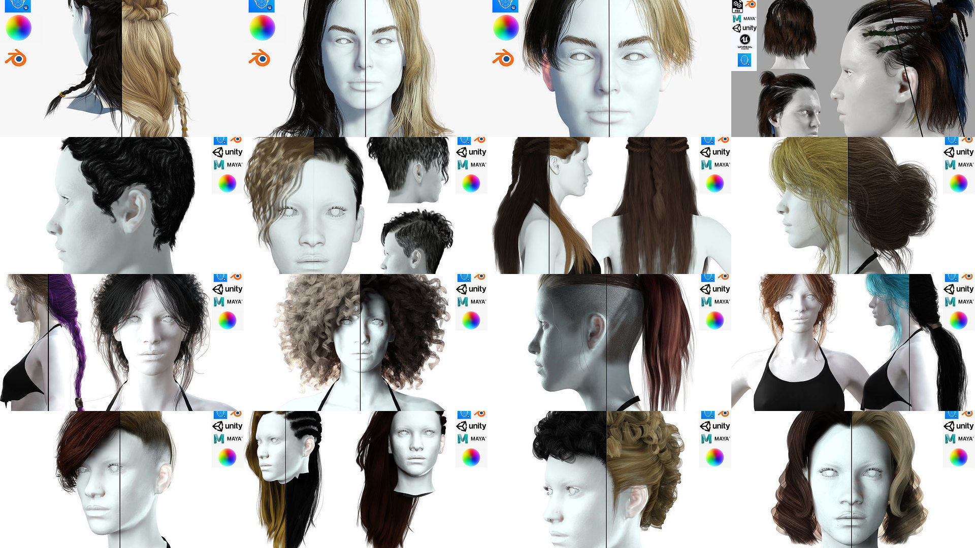 MEGA pack female hair card ready 3D Model Collection_1