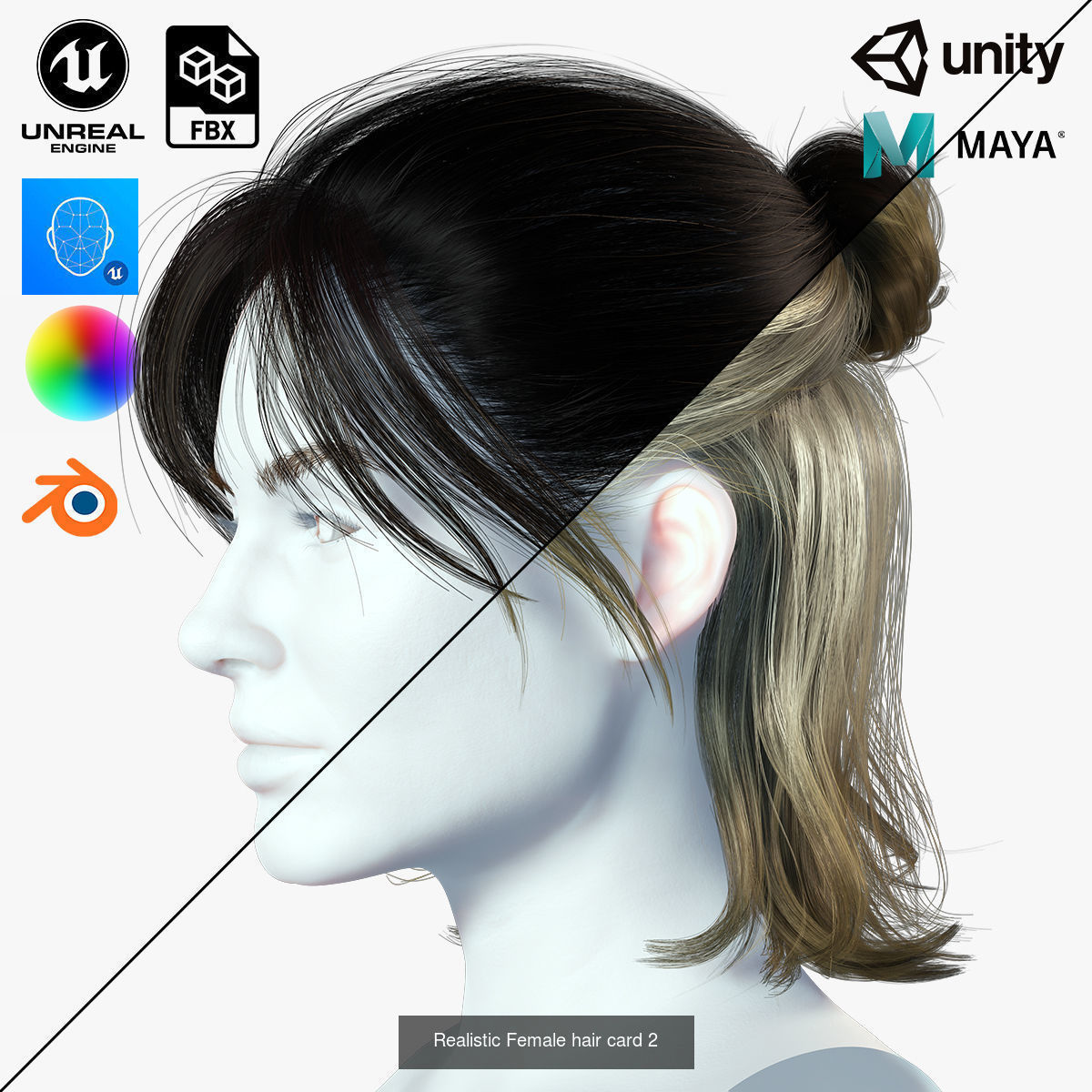MEGA pack female hair card ready 3D Model Collection_13