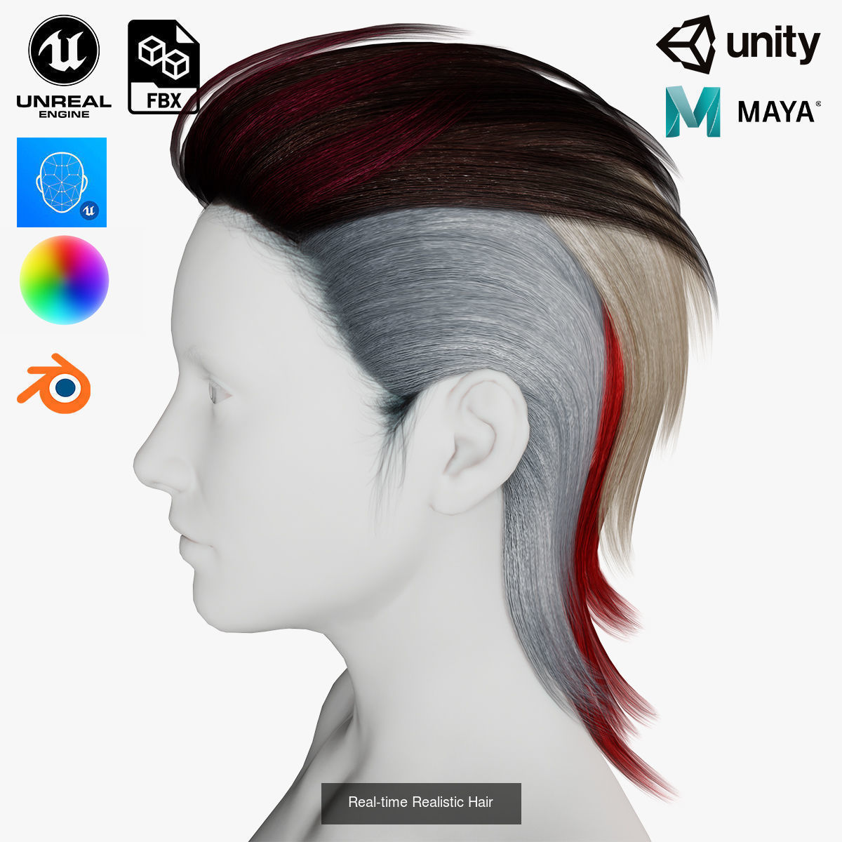 MEGA pack female hair card ready 3D Model Collection_11