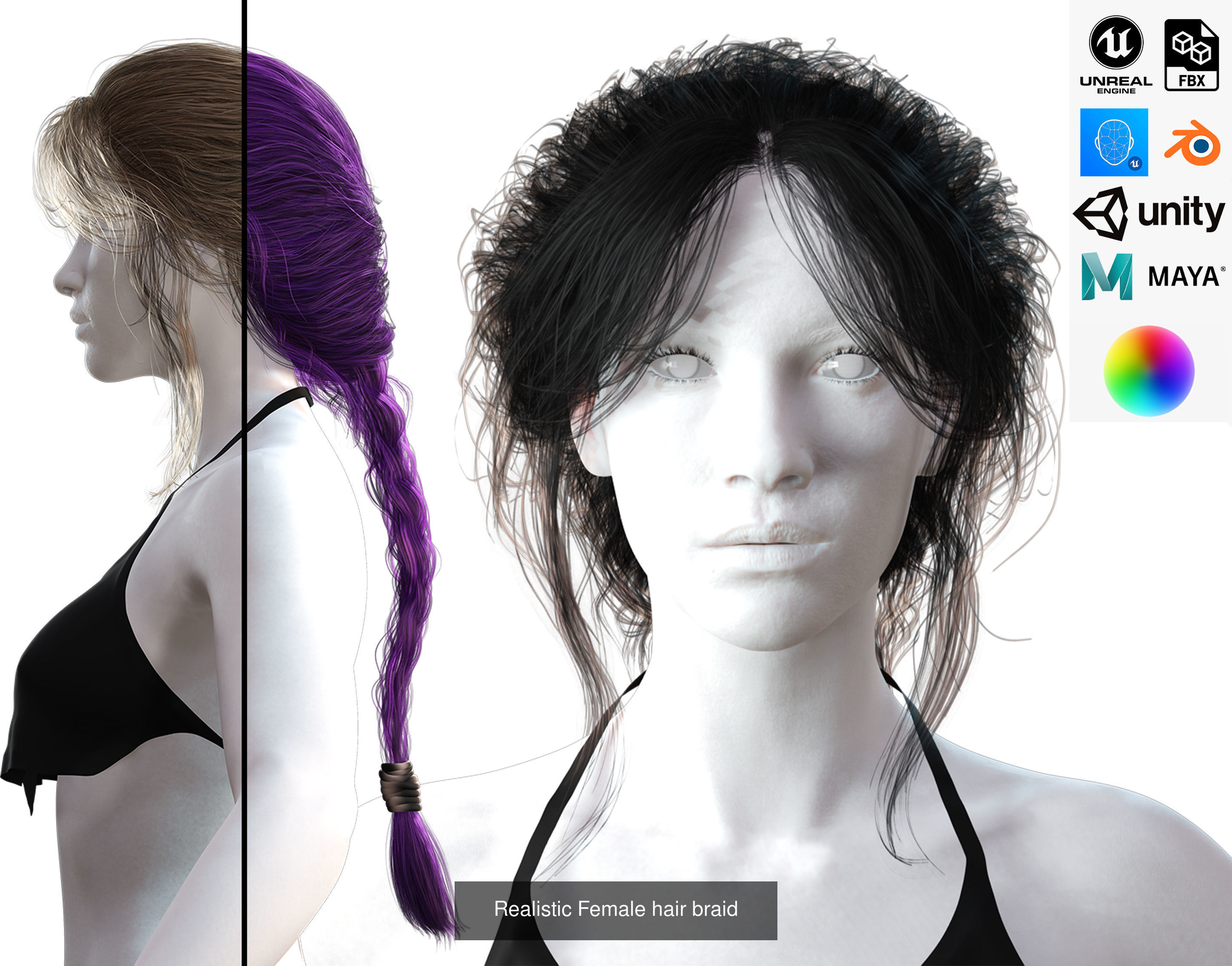 MEGA pack female hair card ready 3D Model Collection_29