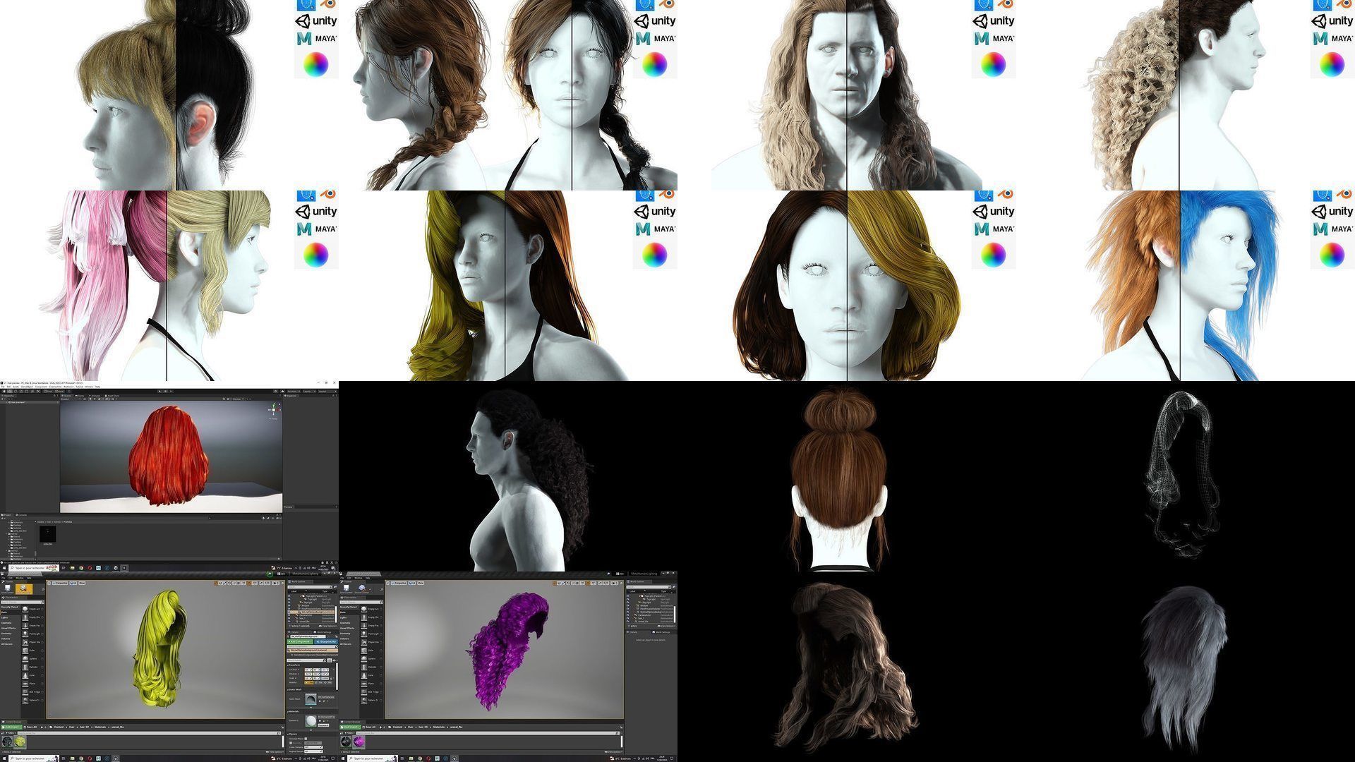 MEGA pack female hair card ready 3D Model Collection_3