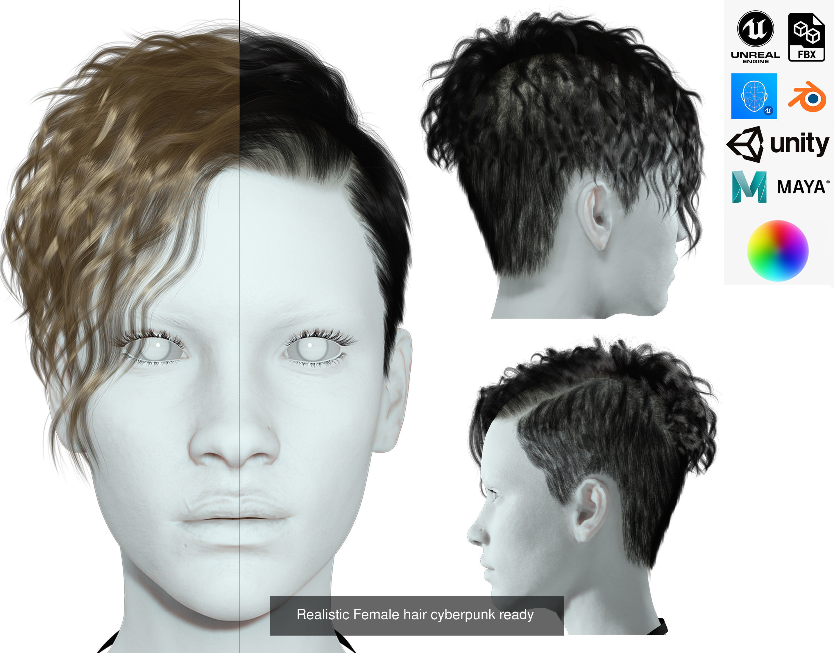 MEGA pack female hair card ready 3D Model Collection_26