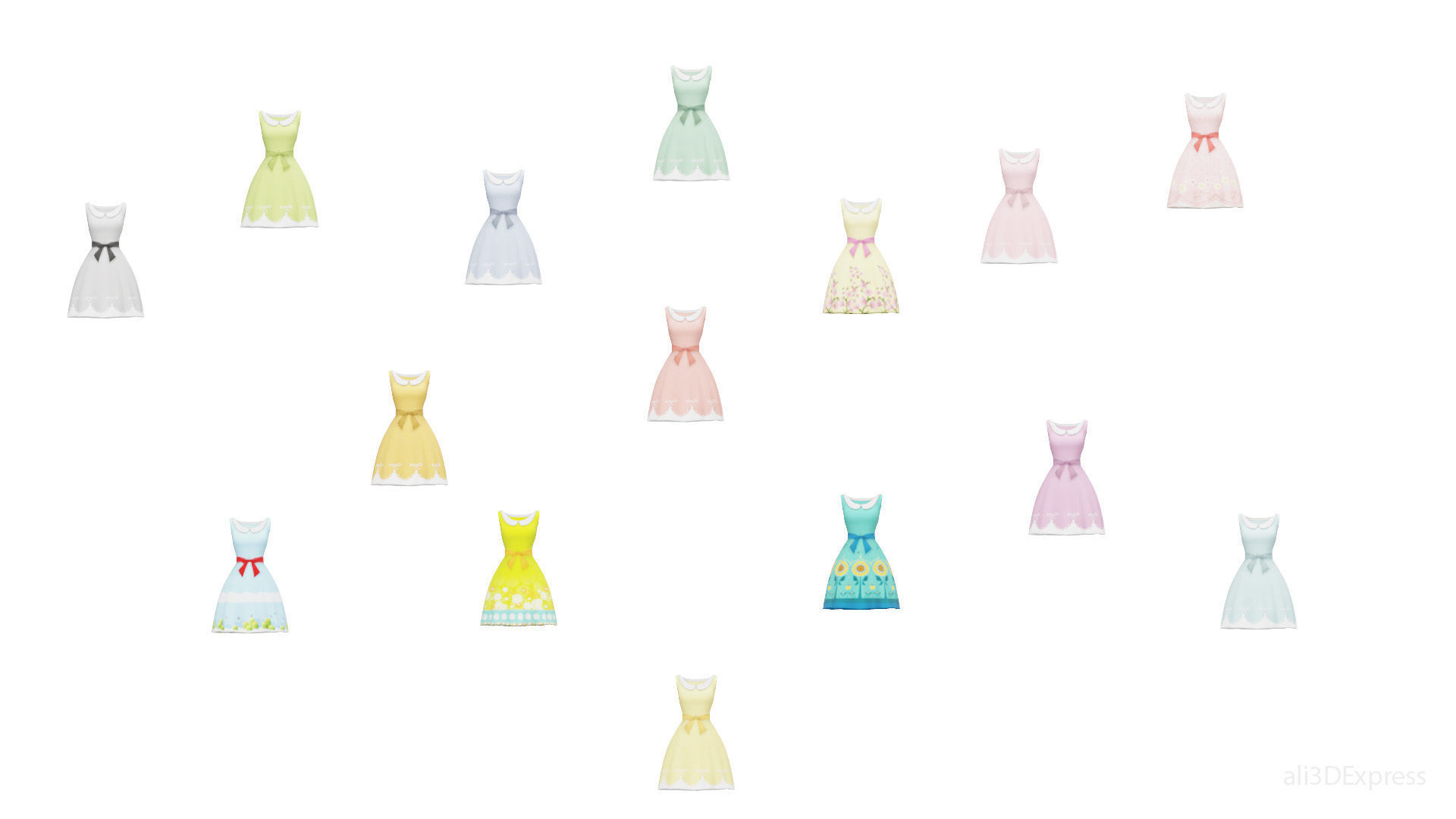 Spring summer female Maxi dress Collection 3D model_21