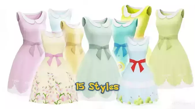 Spring summer female Maxi dress Collection 3D model