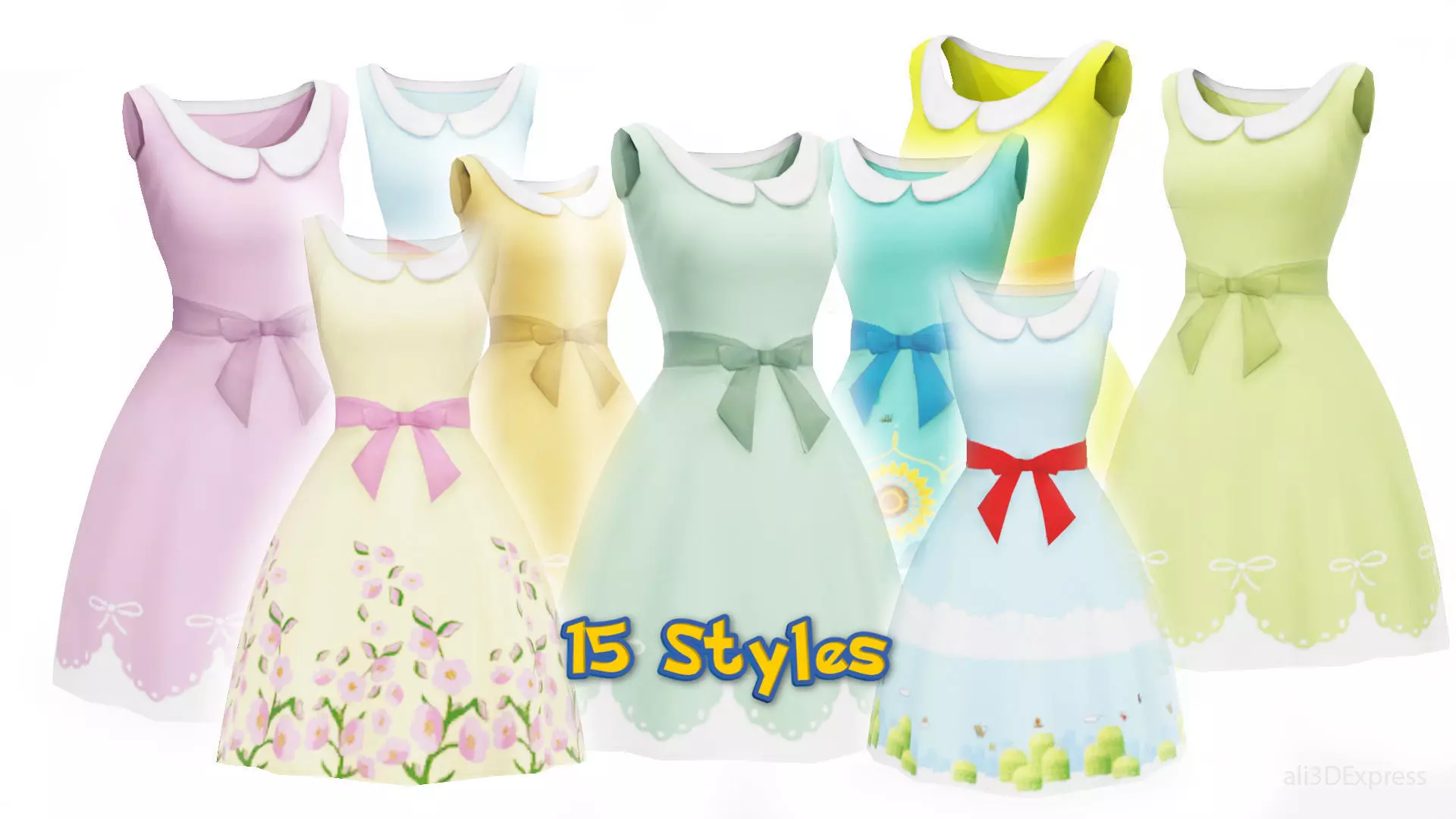 Spring summer female Maxi dress Collection 3D model_0