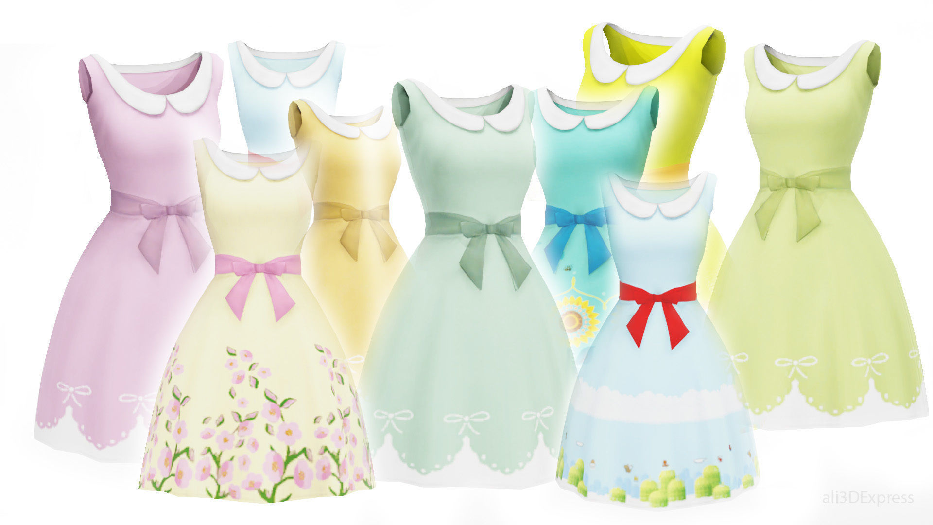 Spring summer female Maxi dress Collection 3D model_22