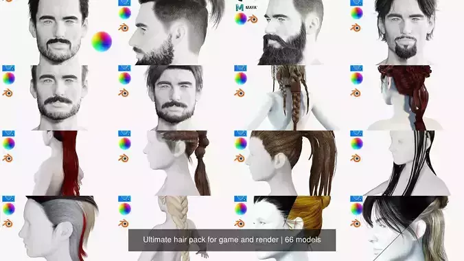 Ultimate hair pack for game and render 3D Model Collection