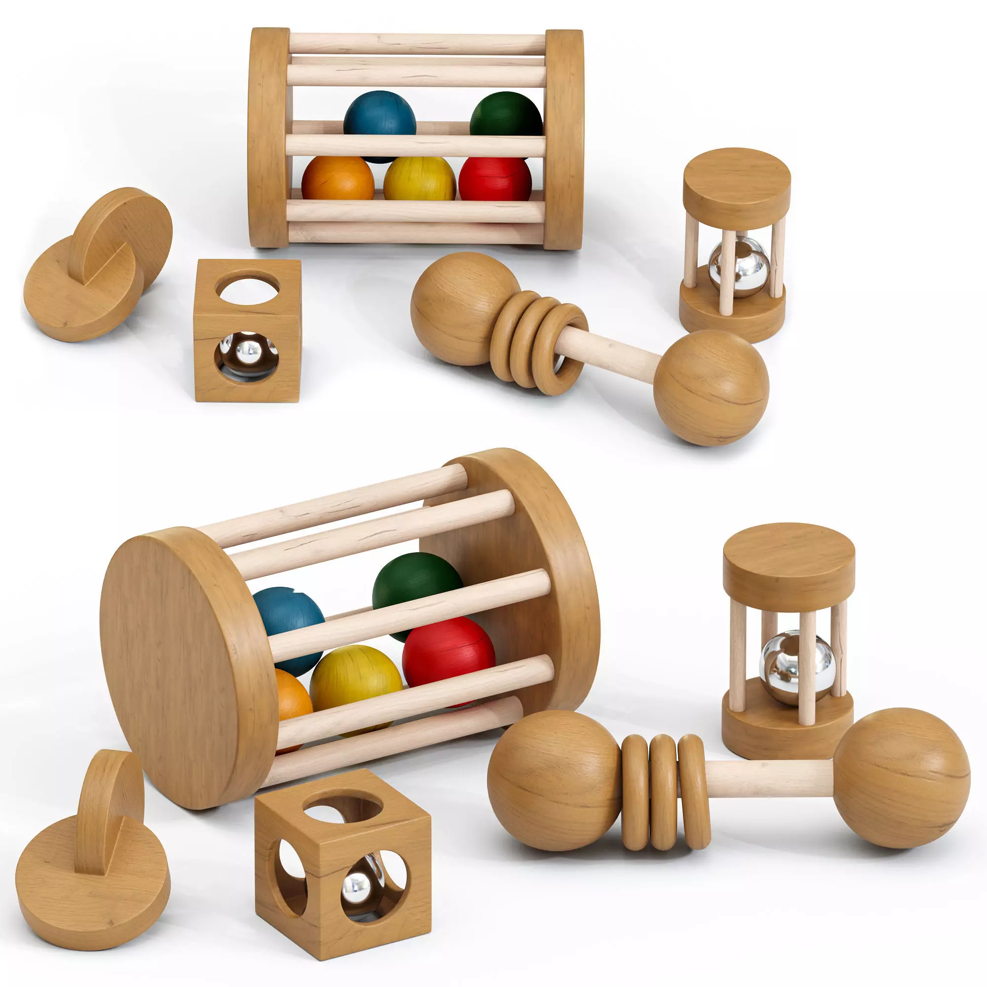 Montessori childrens play set of 5 toys for children 3D model