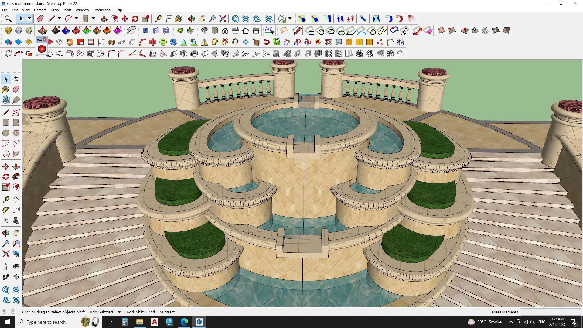 luxury fountain on stair 3d model 3D model_4