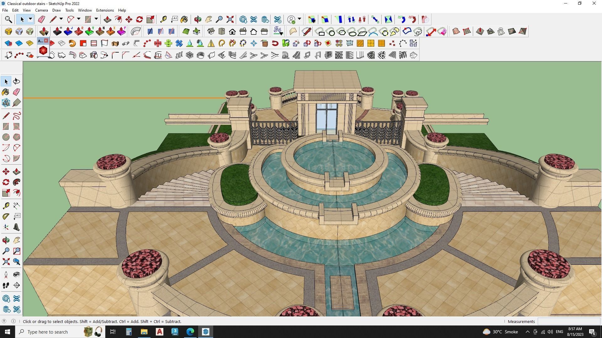 luxury fountain on stair 3d model 3D model_5