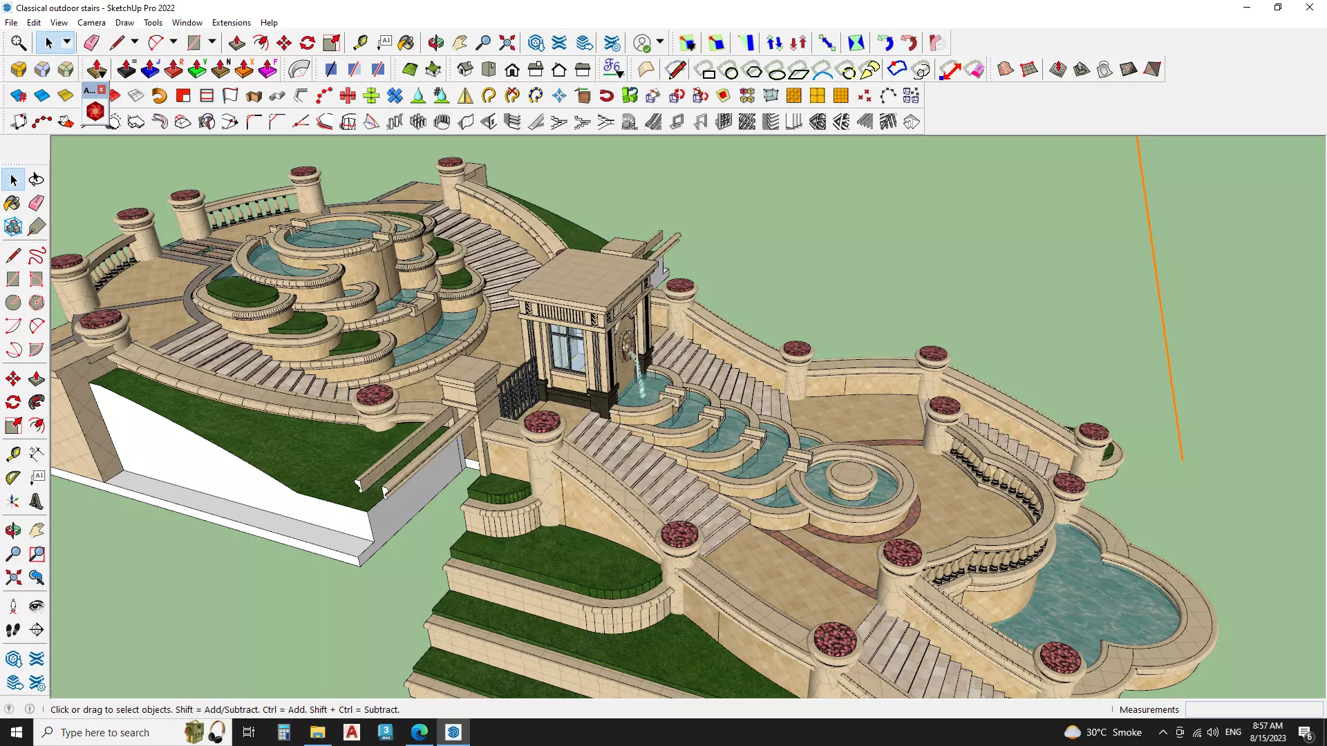 luxury fountain on stair 3d model 3D model_0