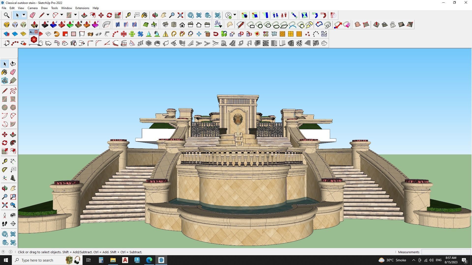 luxury fountain on stair 3d model 3D model_1