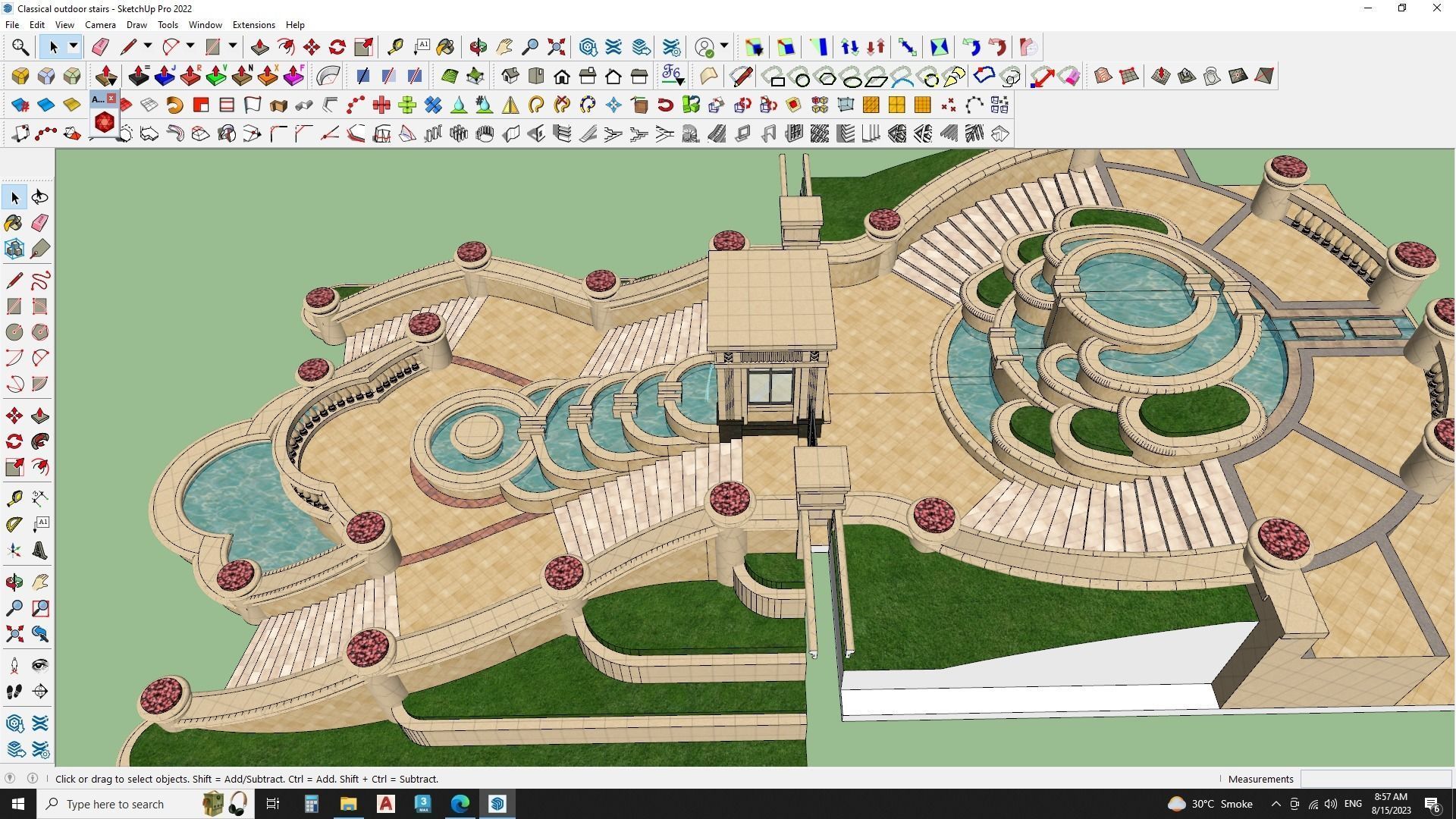 luxury fountain on stair 3d model 3D model_9